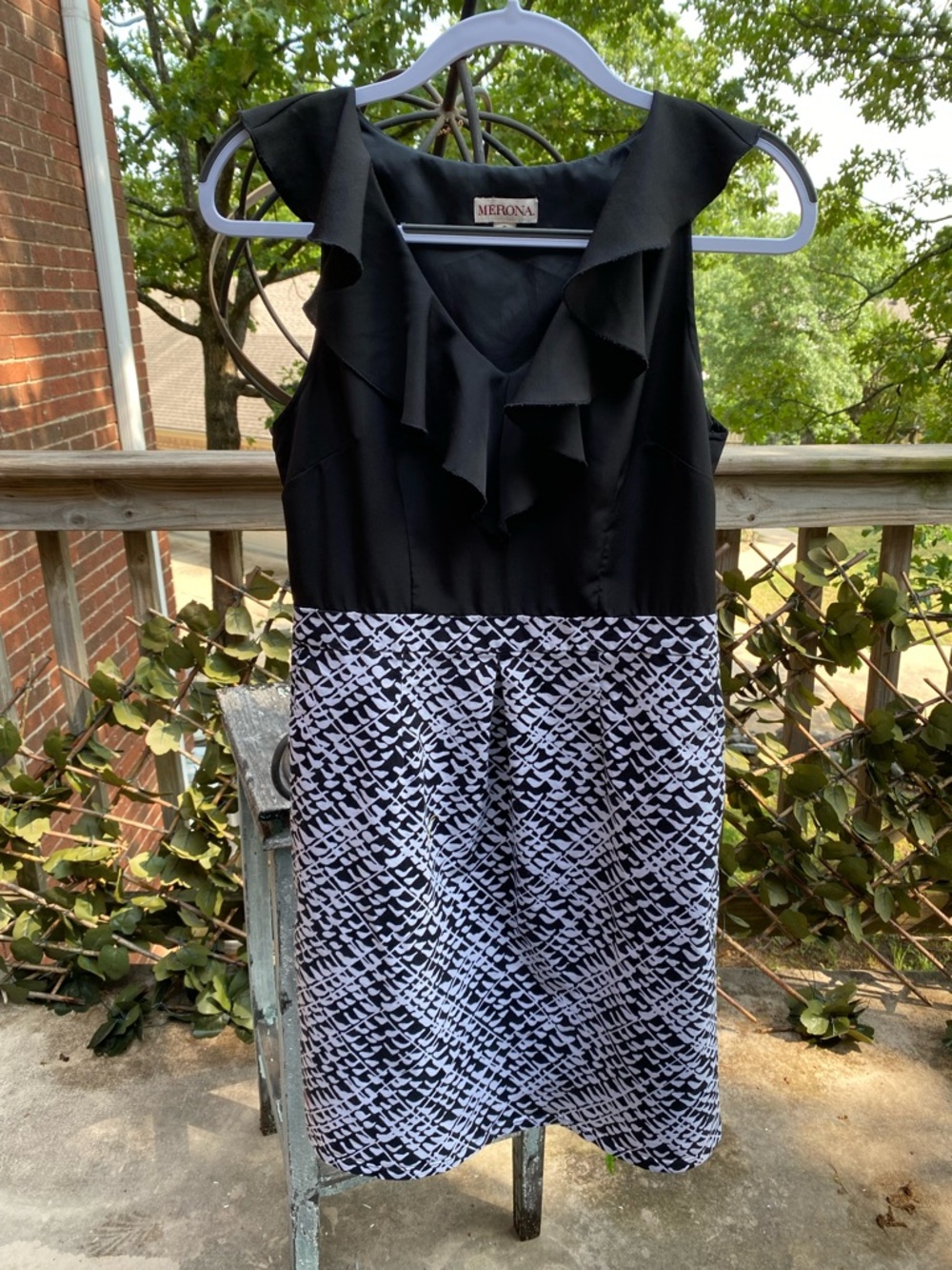 Merona Black & White Ruffle Neck Dress